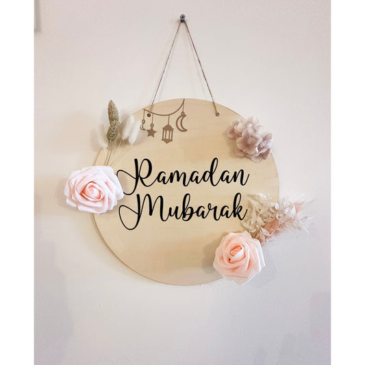 Houten decoratie Ramadan met bloemen